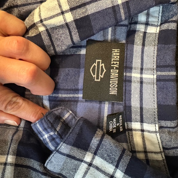 Harley-Davidson Men's Essence Blue Plaid Flannel Button-Up Long Sleeve small - Picture 3 of 4